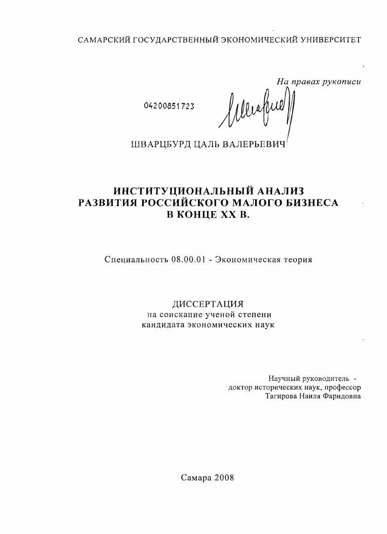 Институциональный анализ развития российского малого бизнеса в конце XX в.