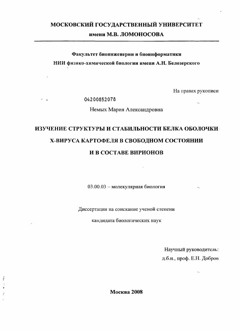 Изучение структуры и стабильности белка оболочки Х-вируса картофеля в свободном состоянии и в составе вирионов