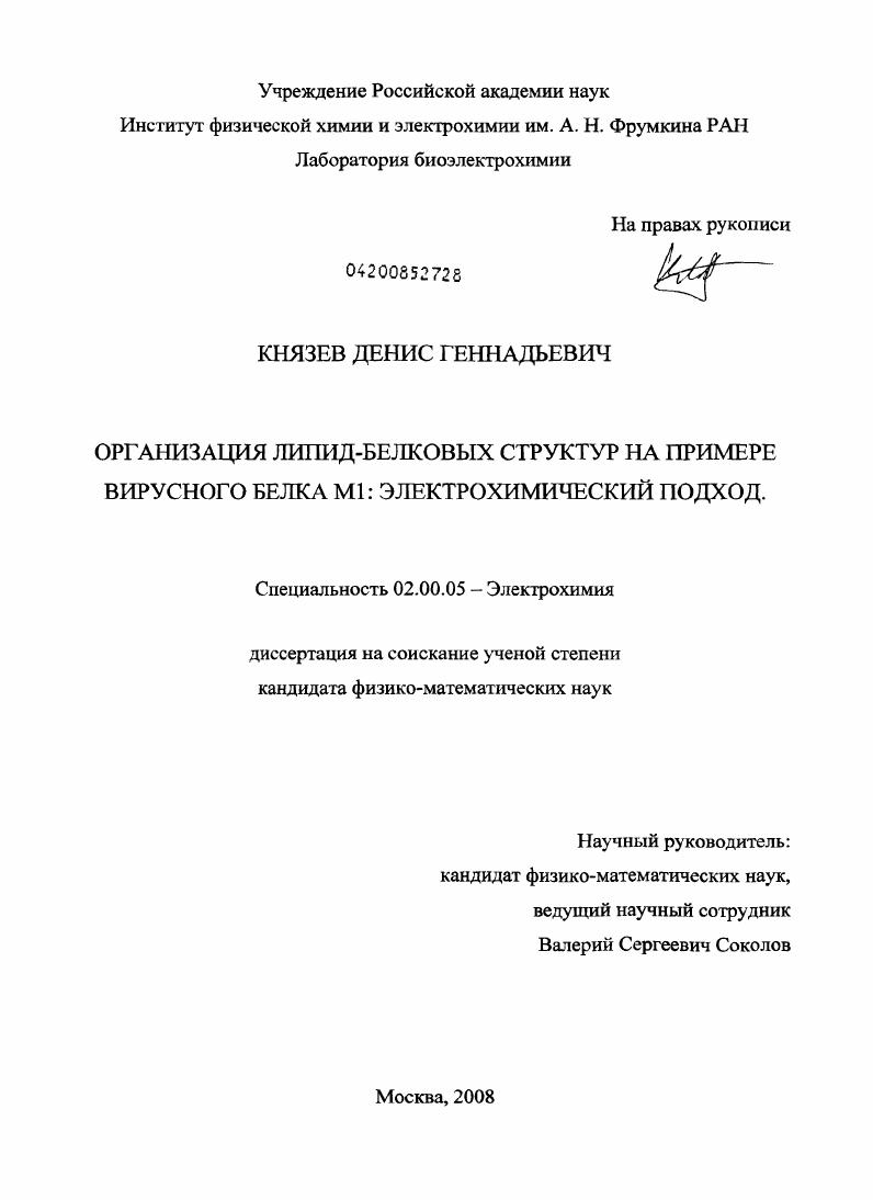 Организация липид-белковых структур на примере вирусного белка М1: электрохимический подход