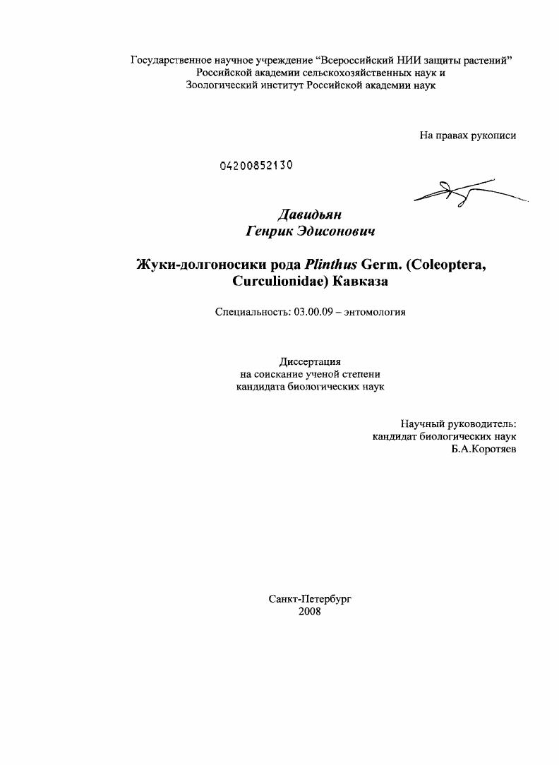 скачать диссертацию Жуки-долгоносики рода Plinthus Germ. (Coleoptera, Curculionidae) Кавказа Жуки-долгоносики рода Plinthus Germ. (Coleoptera, Curculionidae) Кавказа