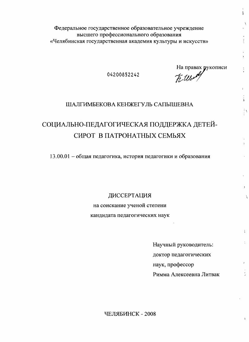 скачать диссертацию Социально-педагогическая поддержка детей-сирот в патронатных семьях Социально-педагогическая поддержка детей-сирот в патронатных семьях