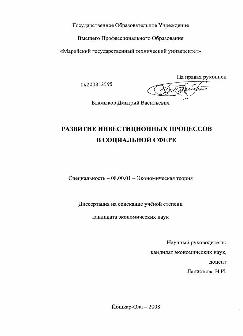 Развитие инвестиционных процессов в социальной сфере