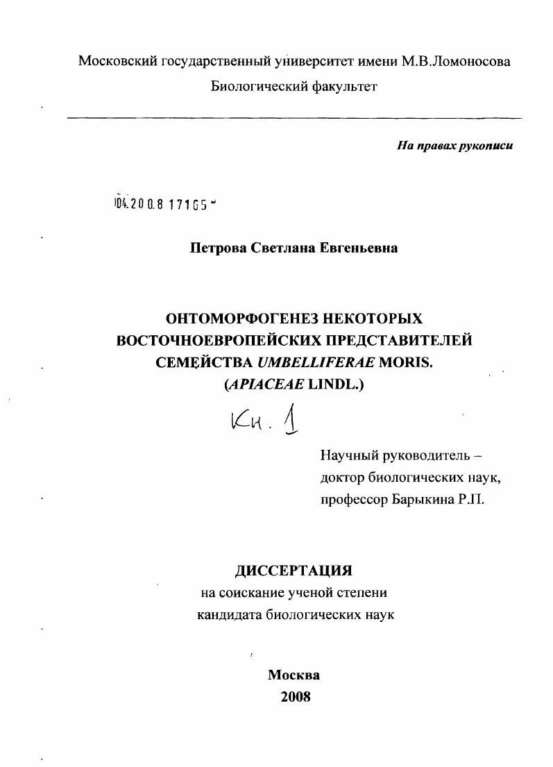 Онтоморфогенез некоторых восточноевропейских представителей семейства Umbelliferae Moris : Apiaceae Lindl