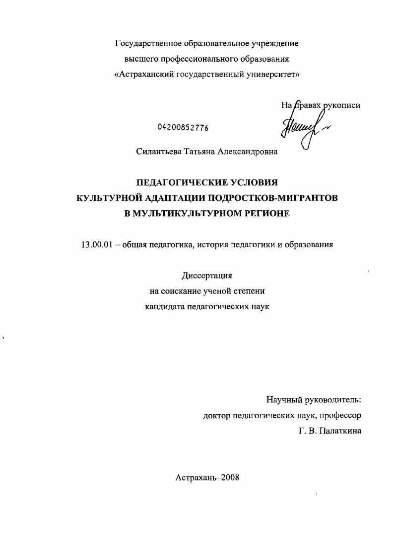 Педагогические условия культурной адаптации подростков-мигрантов в мультикультурном регионе