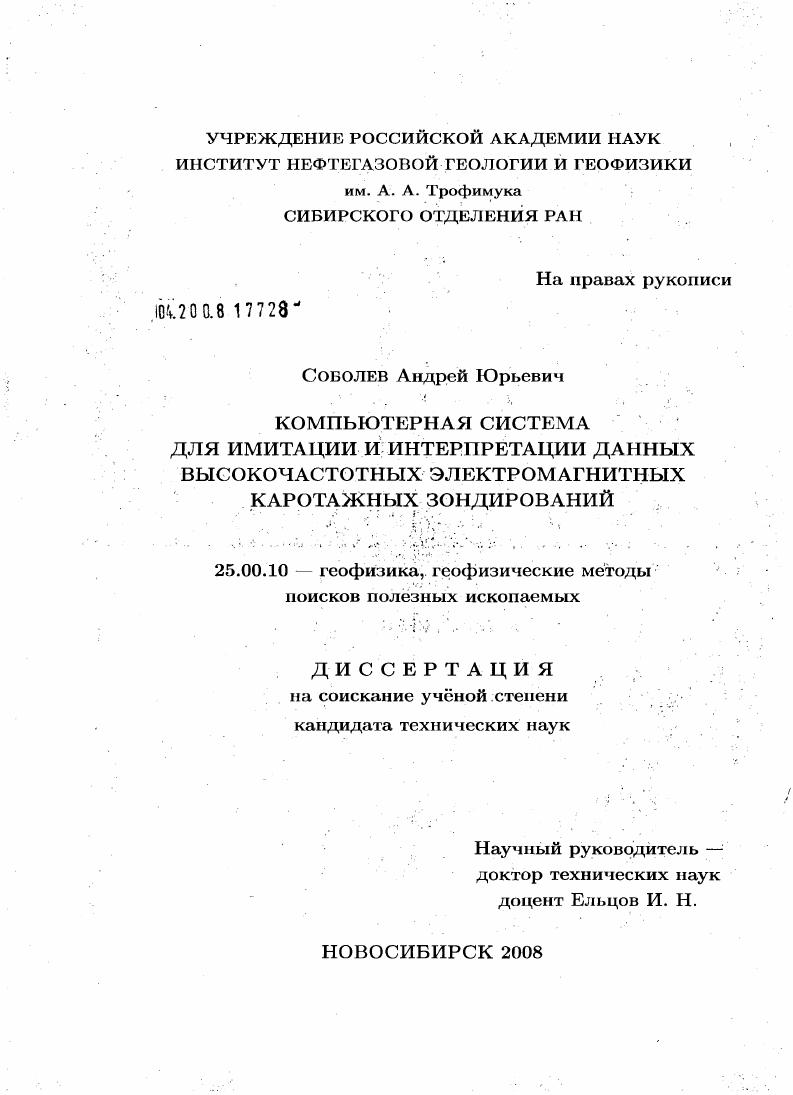 Компьютерная система для имитации и интерпретации данных высокочастотных электромагнитных каротажных зондирований