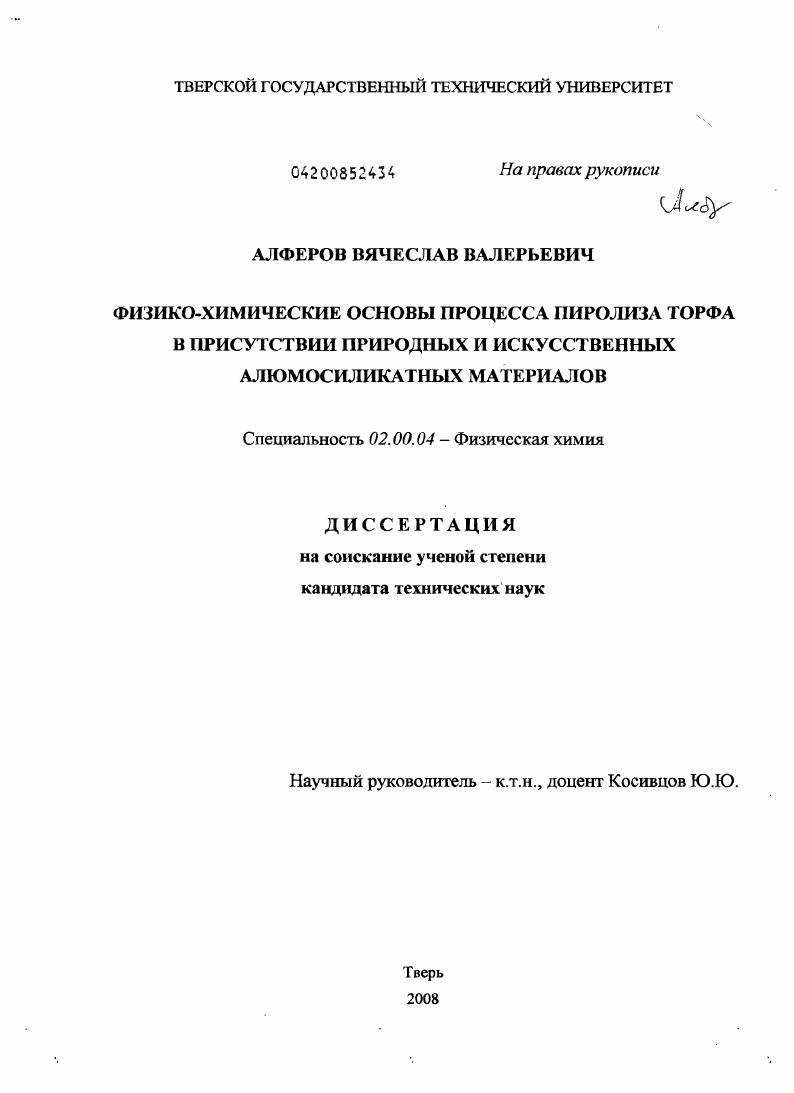 Физико-химические основы процесса пиролиза торфа в присутствии природных и искусственных алюмосиликатных материалов