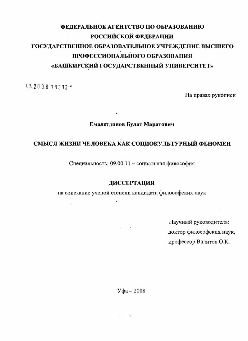 Смысл жизни человека как социокультурный феномен