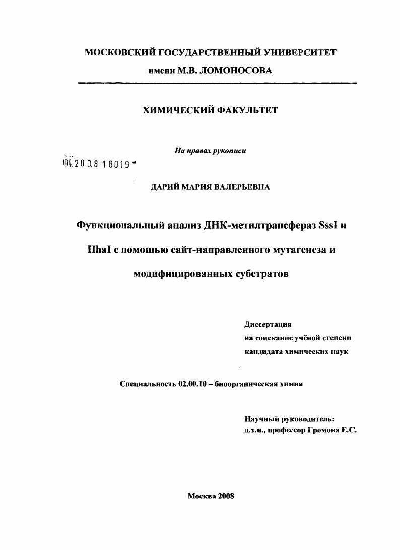 Функциональный анализ ДНК-метилтрансфераз SssI и HhaI с помощью сайт-направленного мутагенеза и модифицированных субстратов