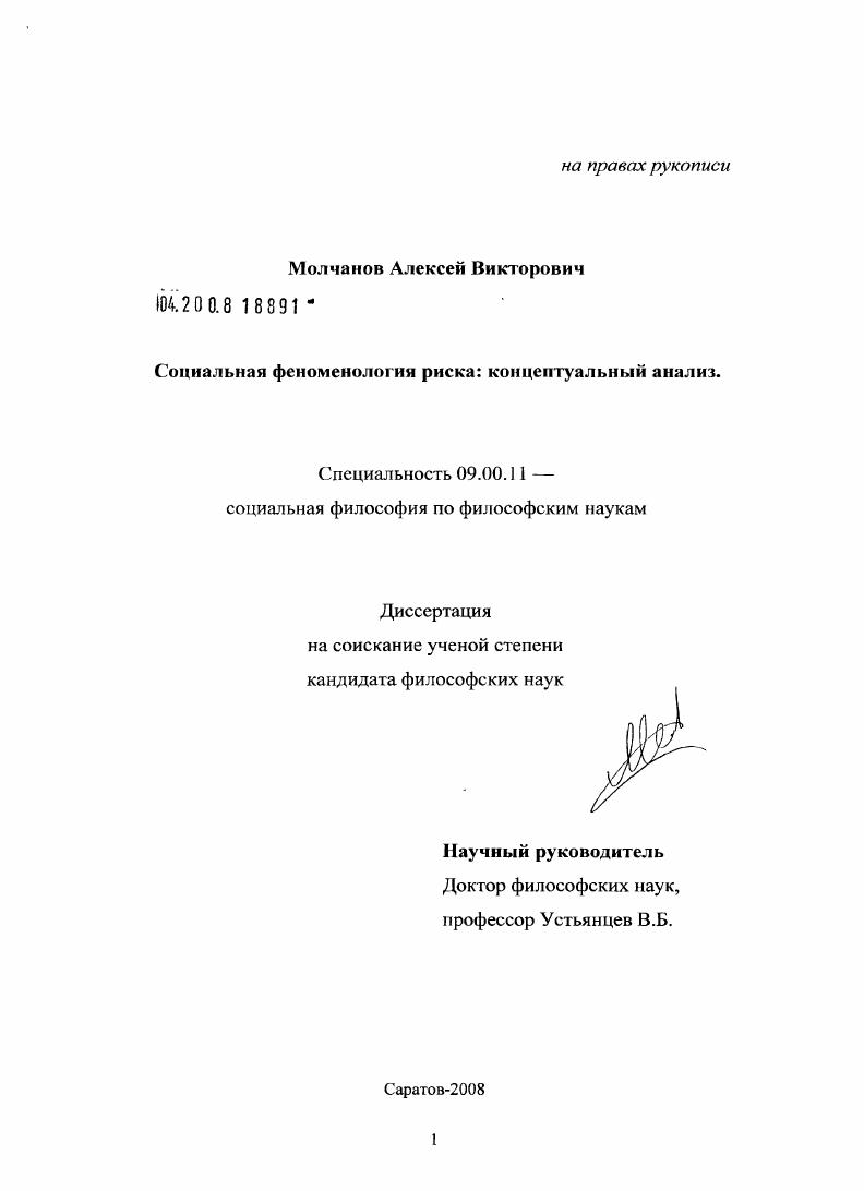 Социальная феноменология риска: концептуальный анализ