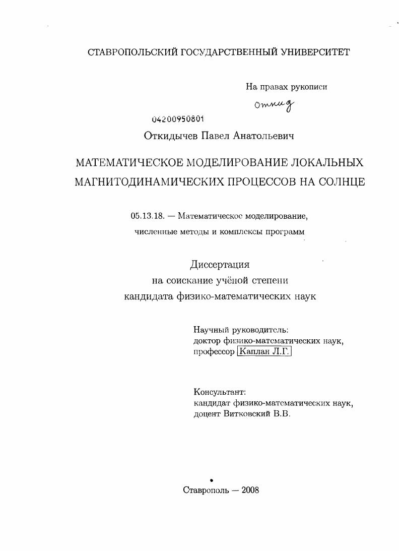 Математическое моделирование локальных магнитодинамических процессов на Солнце