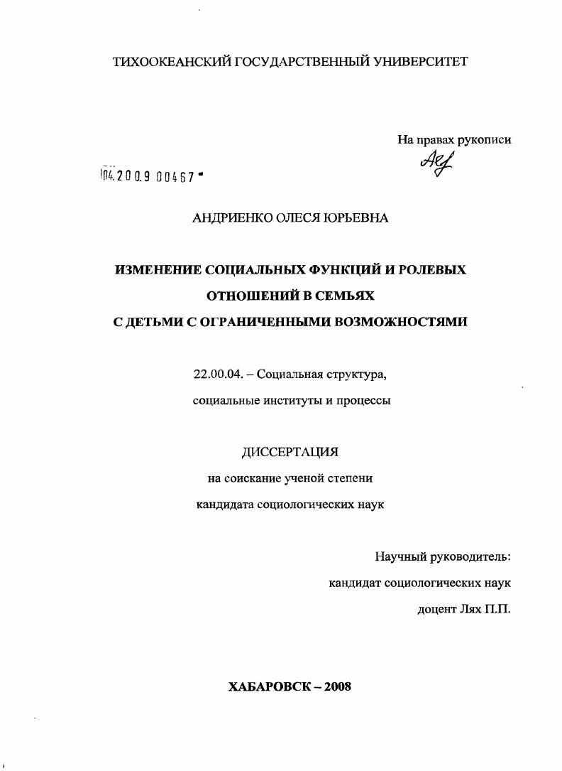 Изменение социальных функций и ролевых отношений в семьях с детьми с ограниченными возможностями