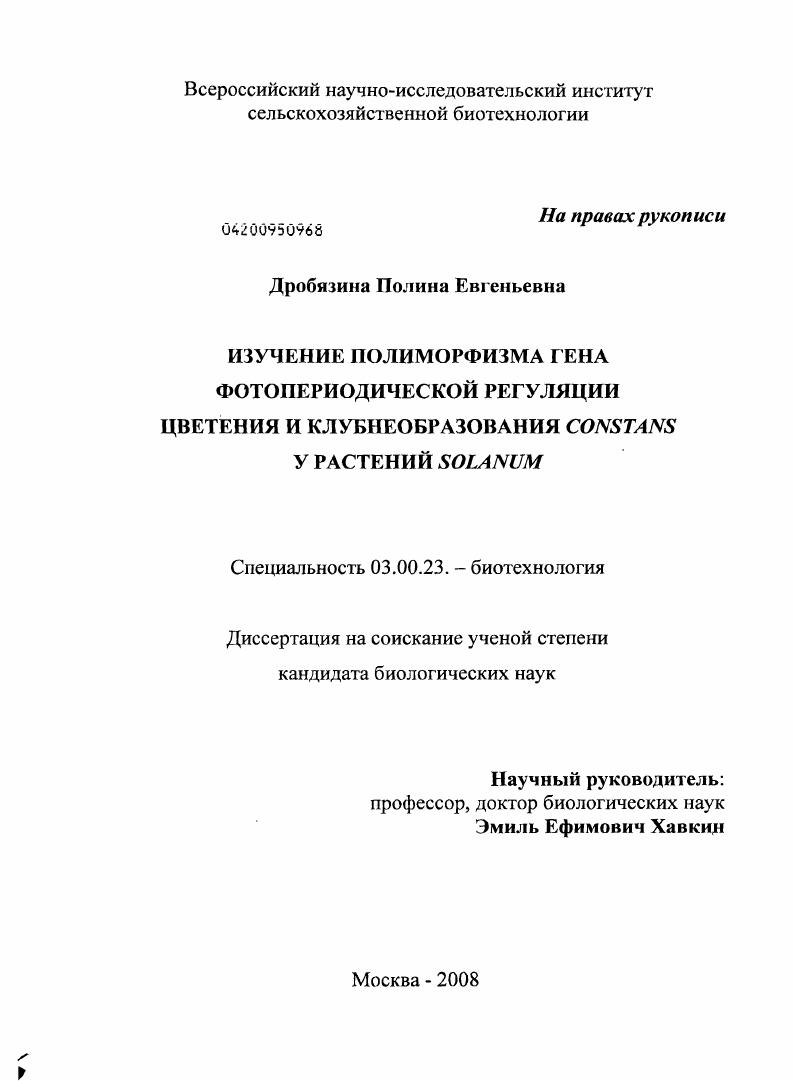 Изучение полиморфизма гена фотопериодической регуляции цветения и клубнеобразования CONSTANS у растений Solanum