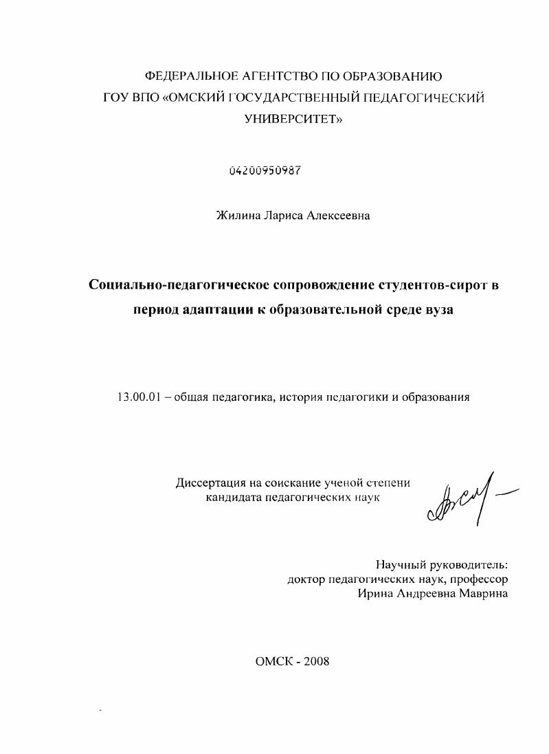 Социально-педагогическое сопровождение студентов-сирот в период адаптации к образовательной среде вуза