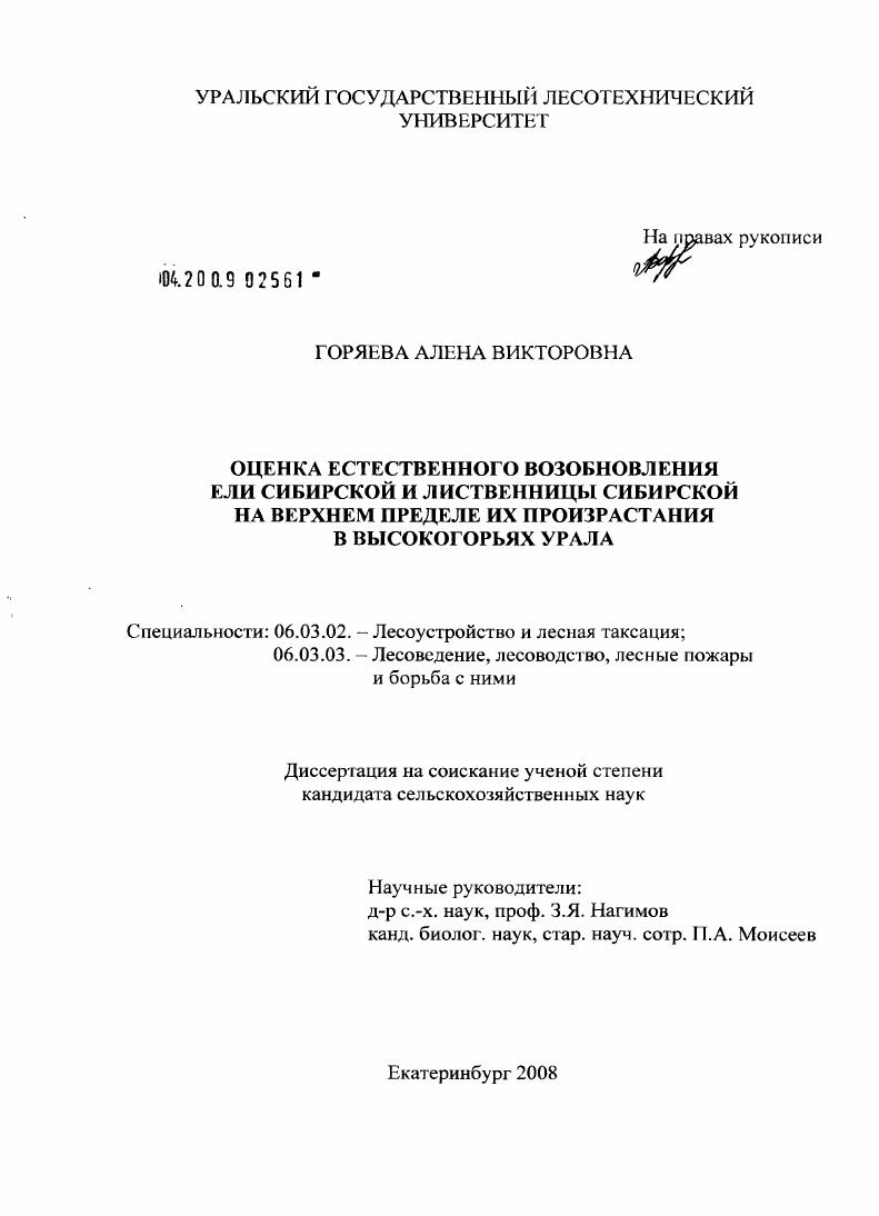 Оценка естественного возобновления ели сибирской и лиственницы сибирской на верхнем пределе их произрастания в высокогорьях Урала