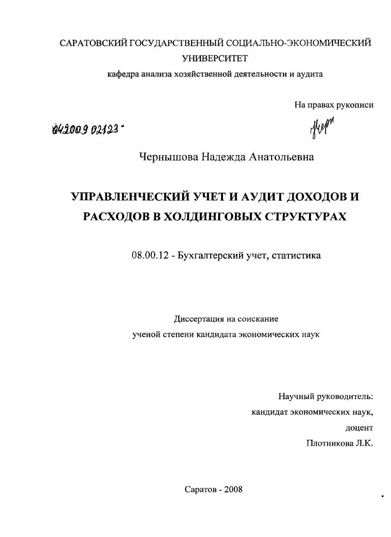 Управленческий учет и аудит доходов и расходов в холдинговых структурах