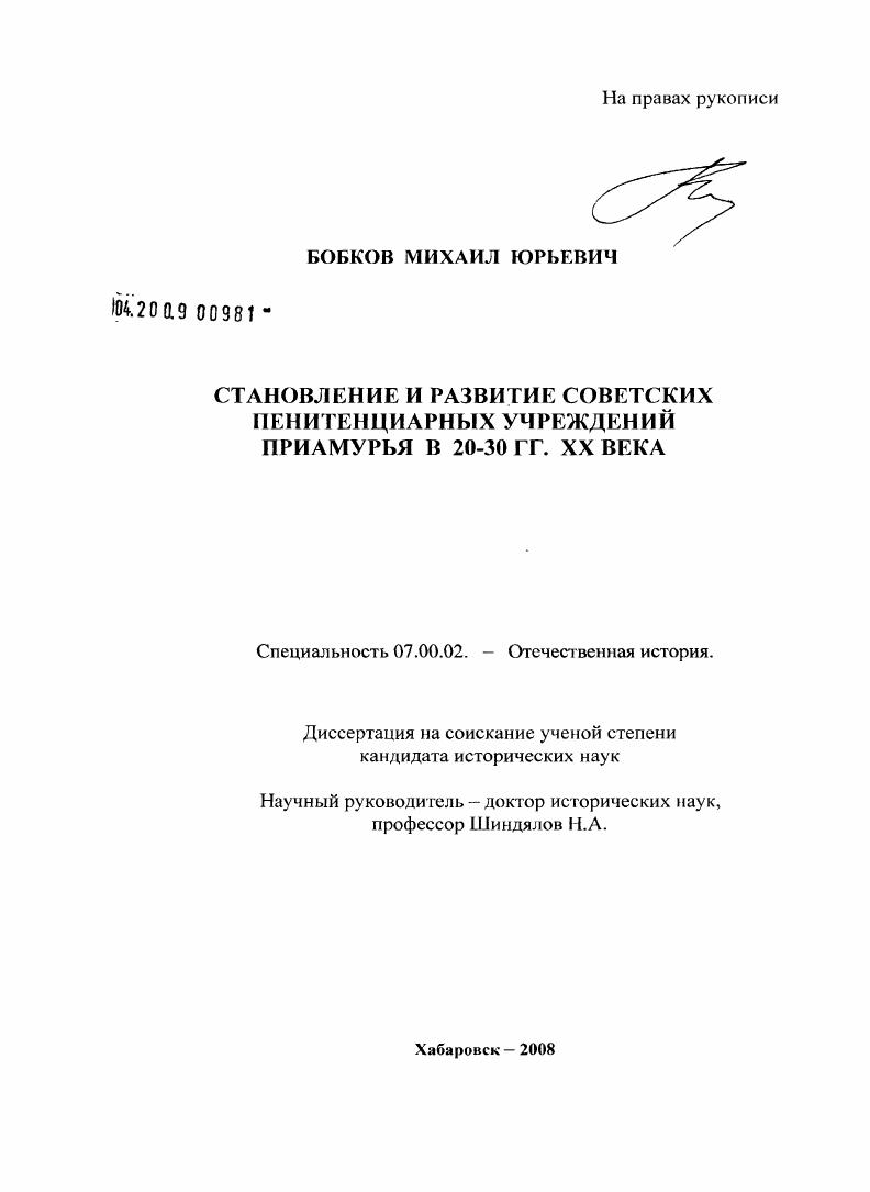 Становление и развитие советских пенитенциарных учреждений Приамурья в 20-30 гг. XX века