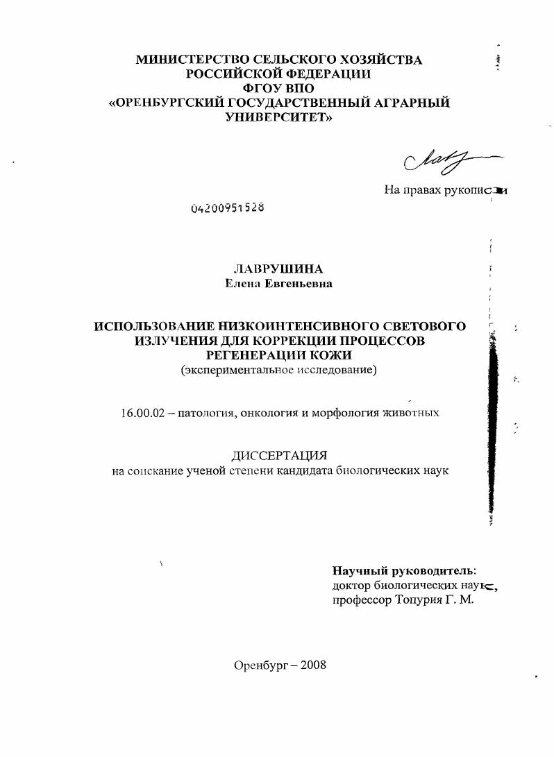 Использование низкоинтенсивного светового излучения для коррекции процессов регенерации кожи : экспериментальное исследование