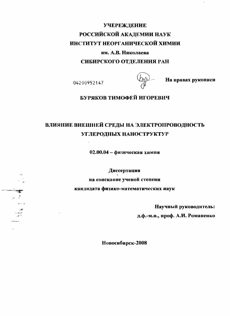 Влияние внешней среды на электропроводность углеродных наноструктур