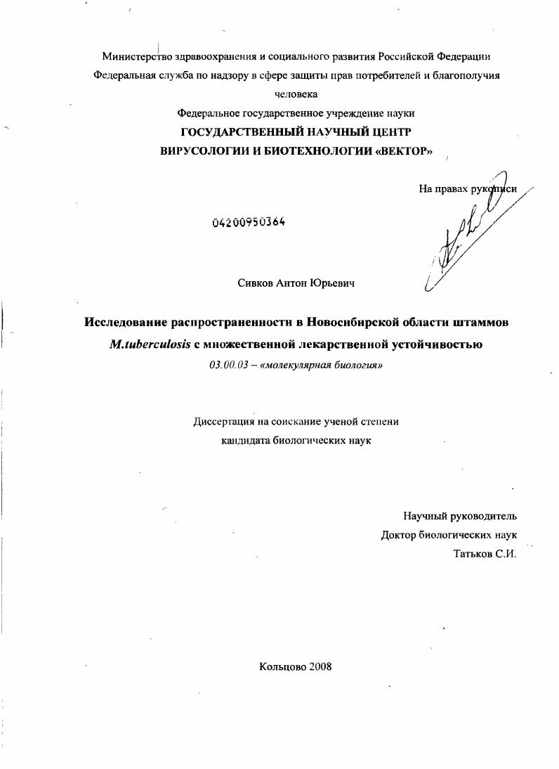 Исследование распространенности штаммов Mycobacterium tuberculosis с множественной лекарственной устойчивостью в Новосибирской области