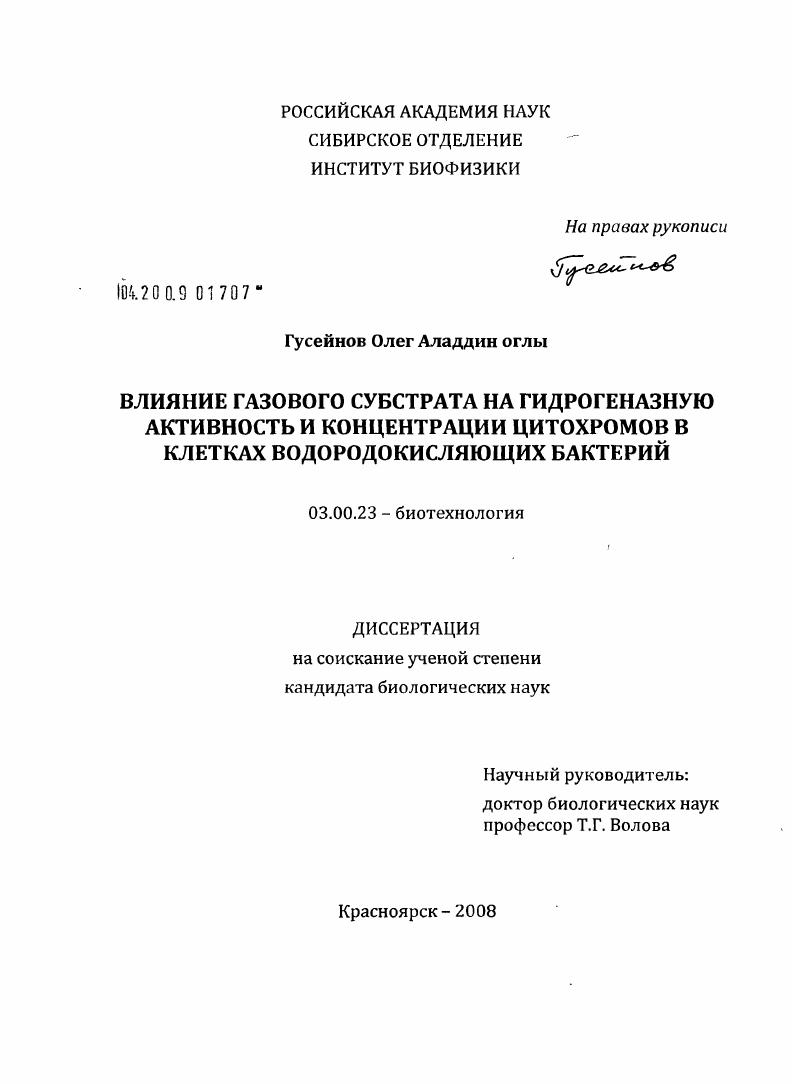 Влияние газового субстрата на гидрогеназную активность и концентрации цитохромов в клетках водородокисляющих бактерий