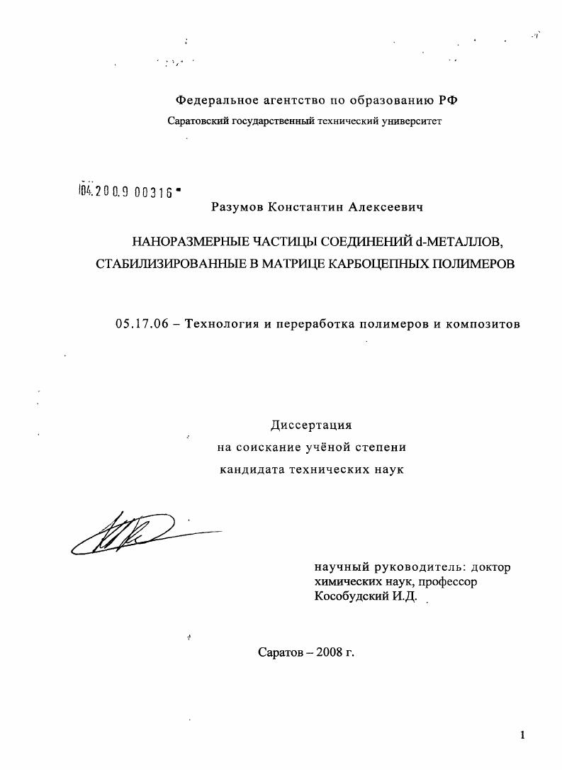 Наноразмерные частицы соединений d-металлов, стабилизированные в матрице карбоцепных полимеров