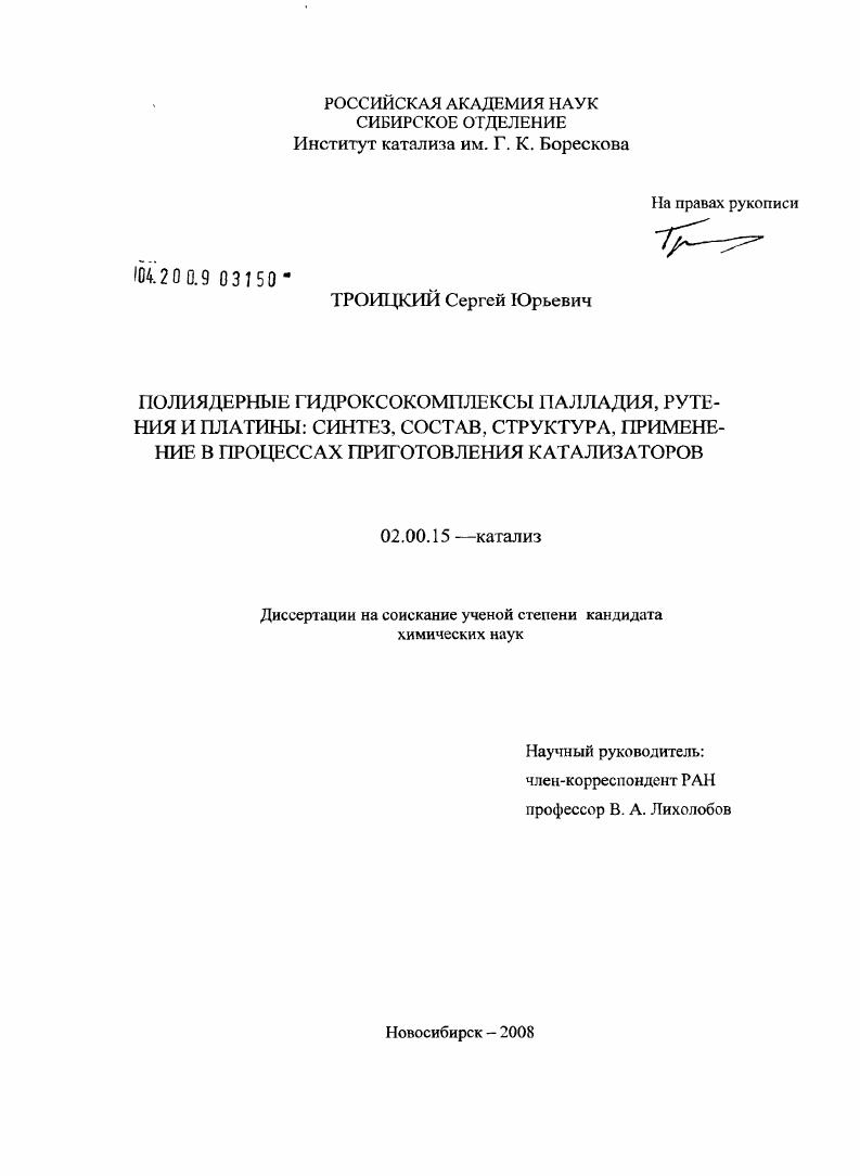 Полиядерные гидроксокомплексы палладия, рутения и платины: синтез, состав, структура, применение в процессах приготовления катализаторов