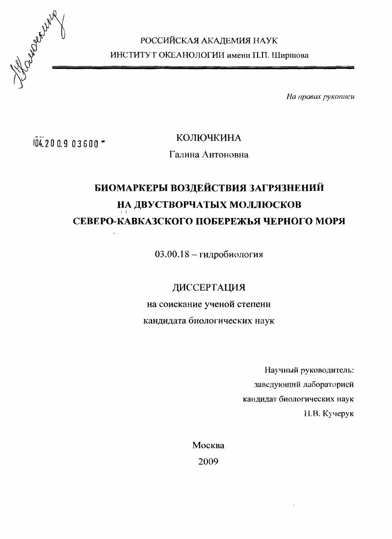 Биомаркеры воздействия загрязнений на двустворчатых моллюсков Северо-Кавказского побережья Черного моря