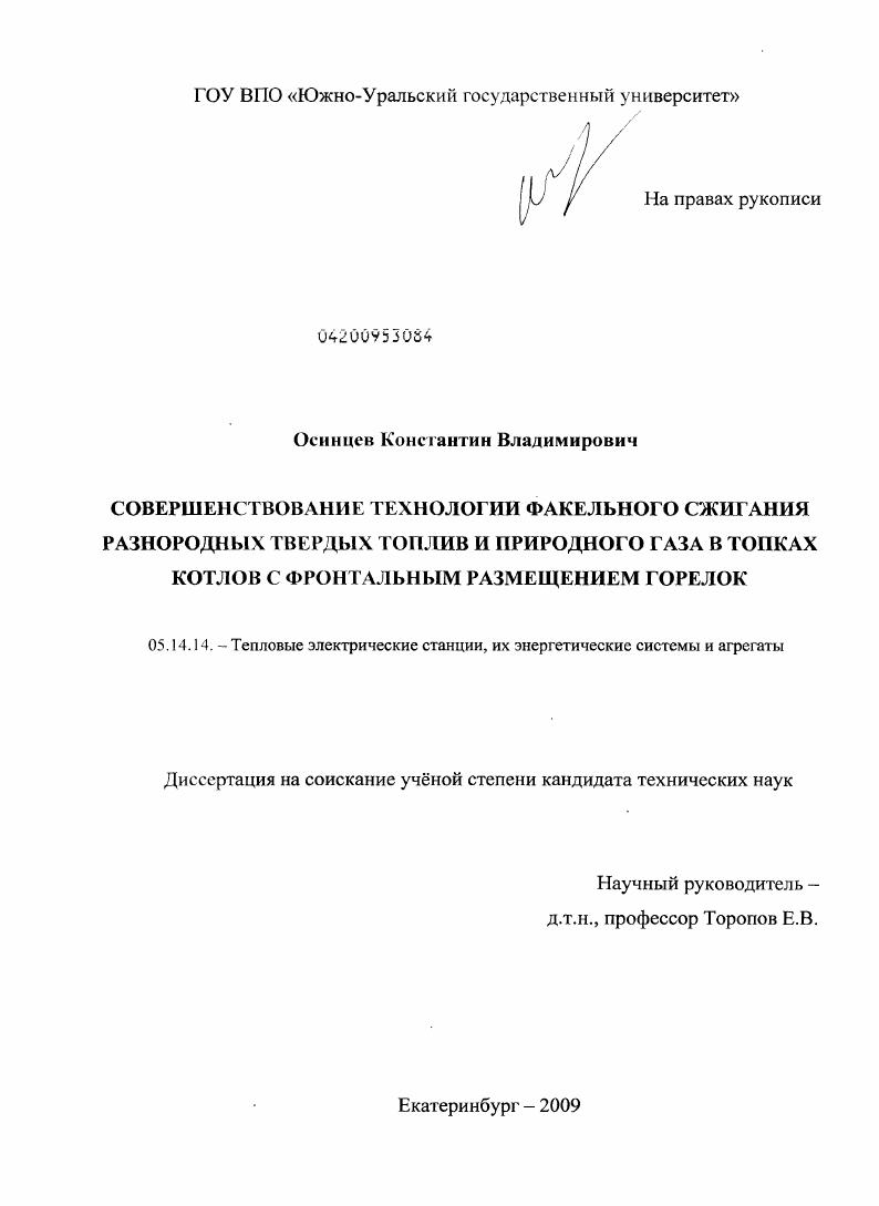 скачать диссертацию Совершенствование технологии факельного сжигания разнородных твердых топлив и природного газа в топках котлов с фронтальным размещением горелок Совершенствование технологии факельного сжигания разнородных твердых топлив и природного газа в топках котлов с фронтальным размещением горелок