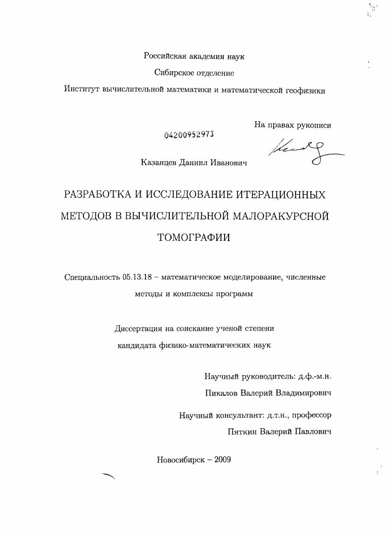 Разработка и исследование итерационных методов в вычислительной малоракурсной томографии