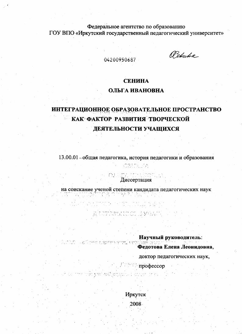 скачать диссертацию Интеграционное образовательное пространство как фактор развития творческой деятельности учащихся Интеграционное образовательное пространство как фактор развития творческой деятельности учащихся