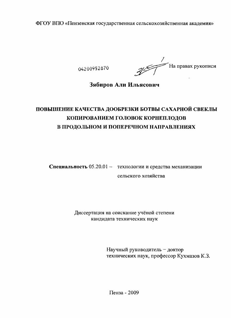 Повышение качества дообрезки ботвы сахарной свеклы копированием головок корнеплодов в продольном и поперечном направлениях