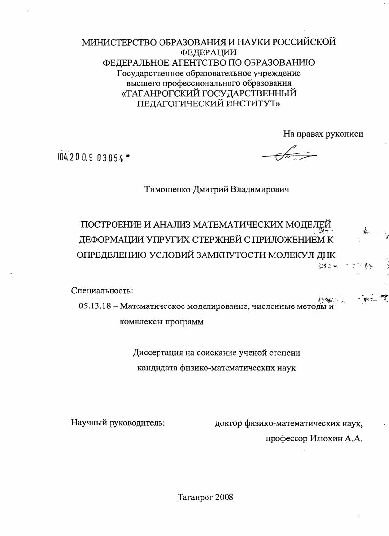 Построение и анализ математических моделей деформации упругих стержней с приложением к определению условий замкнутости молекул ДНК