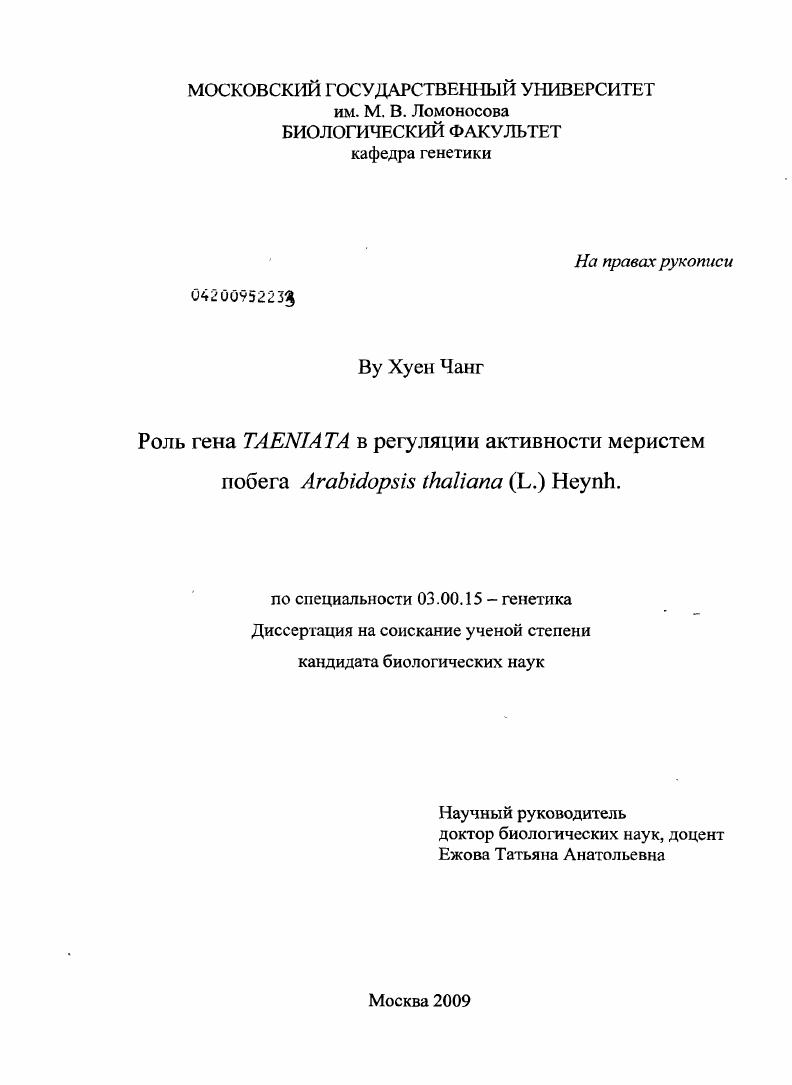 скачать диссертацию Роль гена taeniata в регуляции активности меристем побега Arabidopsis thaliana (L.) Heynh. Роль гена taeniata в регуляции активности меристем побега Arabidopsis thaliana (L.) Heynh.