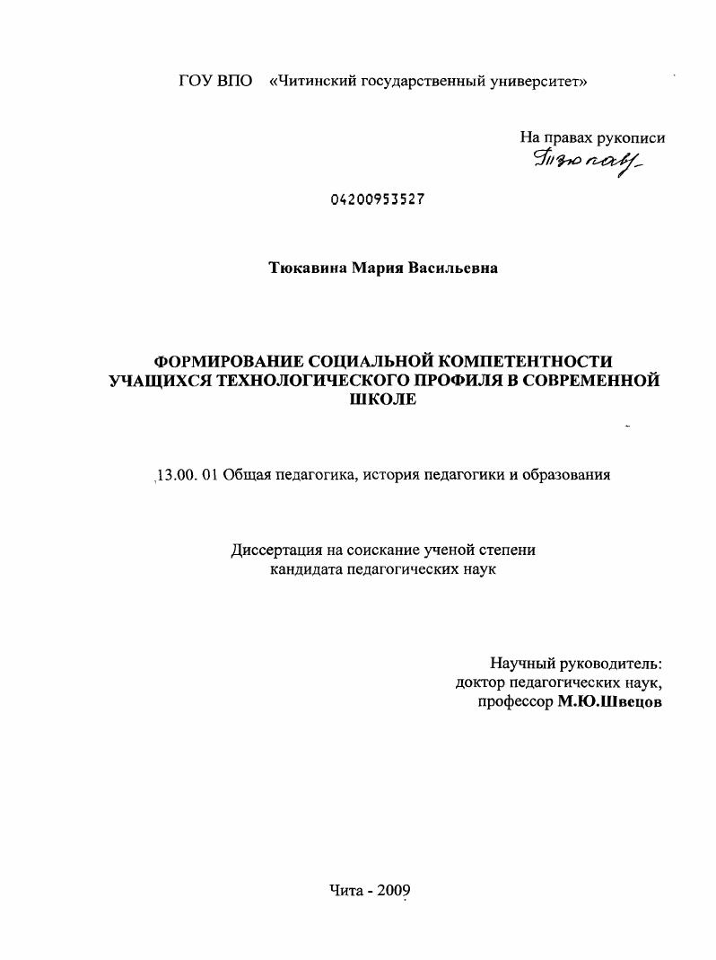 скачать диссертацию Формирование социальной компетентности учащихся технологического профиля в современной школе Формирование социальной компетентности учащихся технологического профиля в современной школе