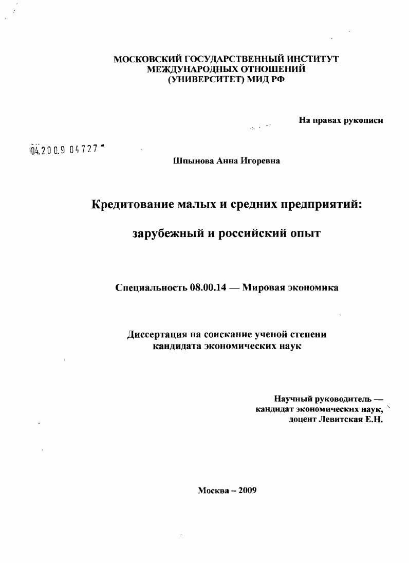Кредитование малых и средних предприятий : зарубежный и российский опыт