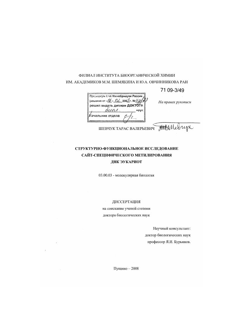 Структурно-функциональное исследование сайт-специфического метилирования ДНК эукариот
