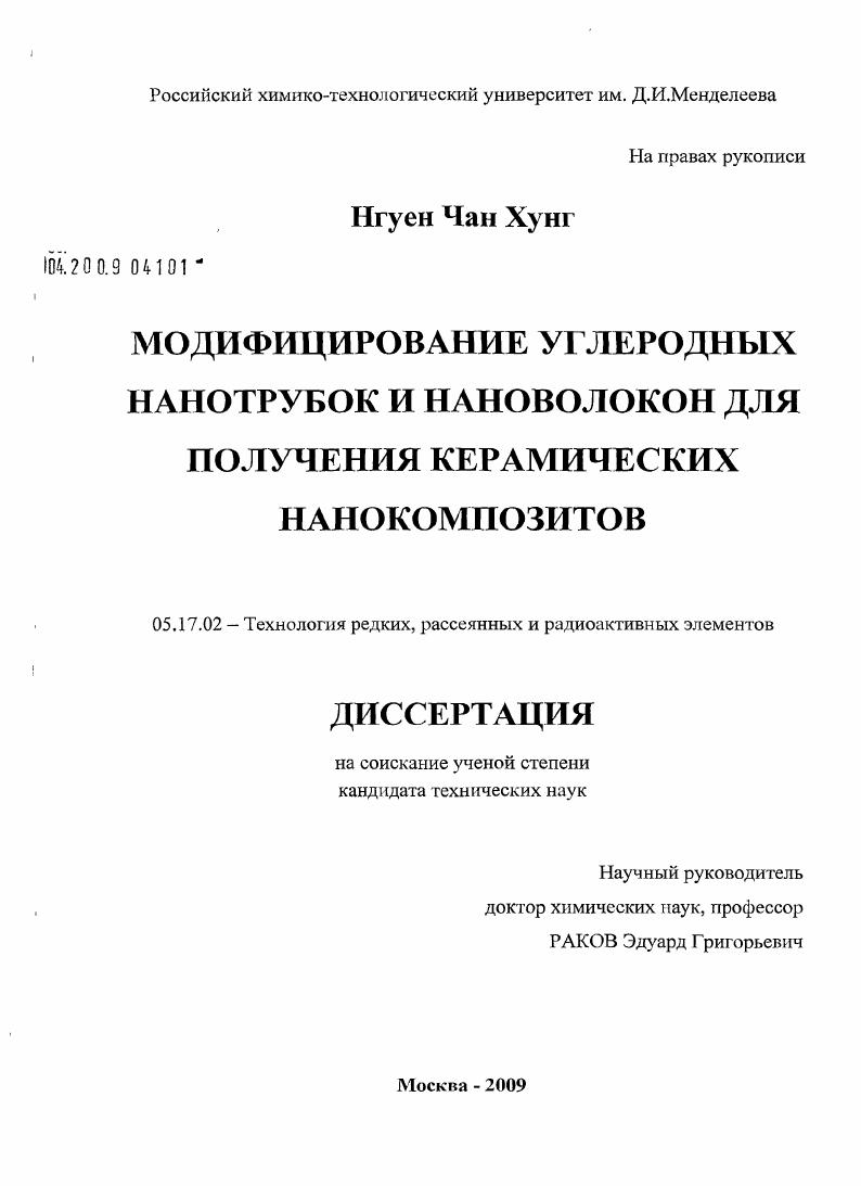 Модифицирование углеродных нанотрубок и нановолокон для получения керамических нанокомпозитов