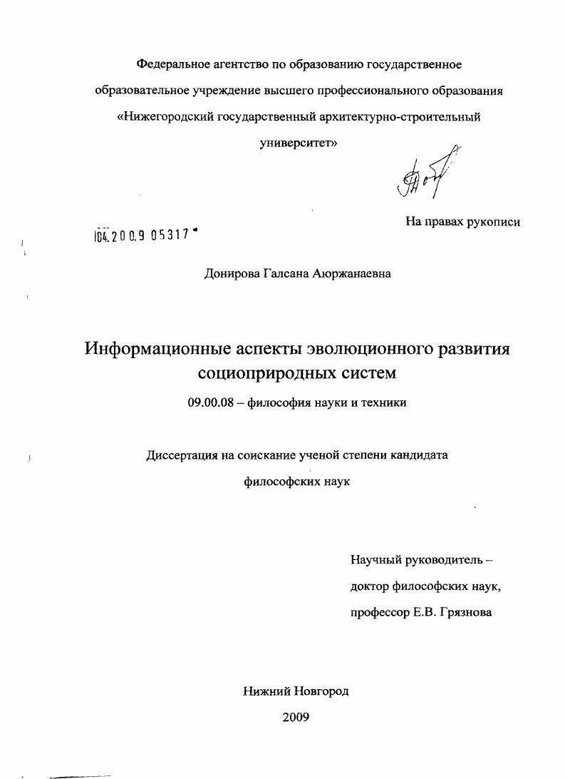 Информационные аспекты эволюционного развития социоприродных систем