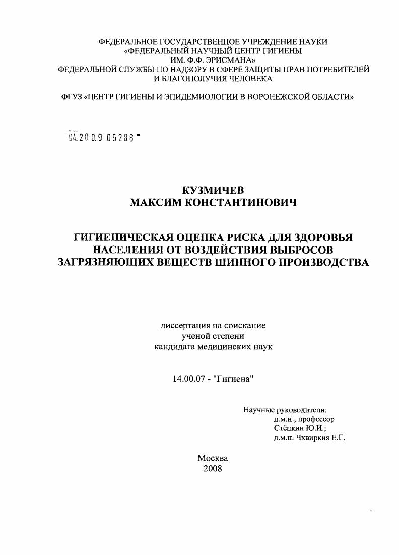 Гигиеническая оценка риска для здоровья населения от воздействия выбросов загрязняющих веществ шинного производства