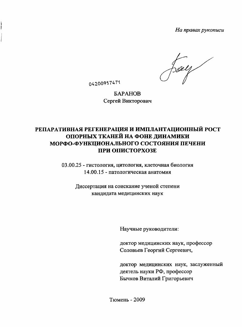 Репаративная регенерация и имплантационный рост опорных тканей на фоне динамики морфо-функционального состояния печени при описторхозе.