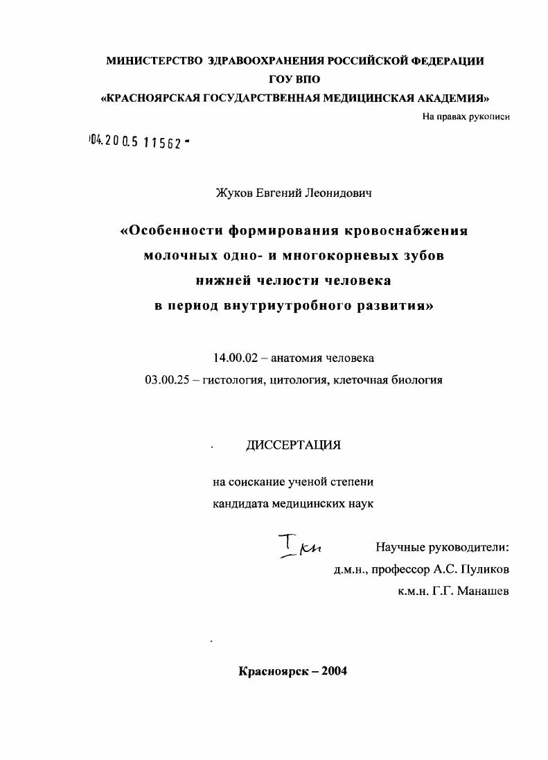 Особенности формирования кровоснабжения молочных одно- и многокорневых зубов нижней челюсти человека в период внутриутробного развития