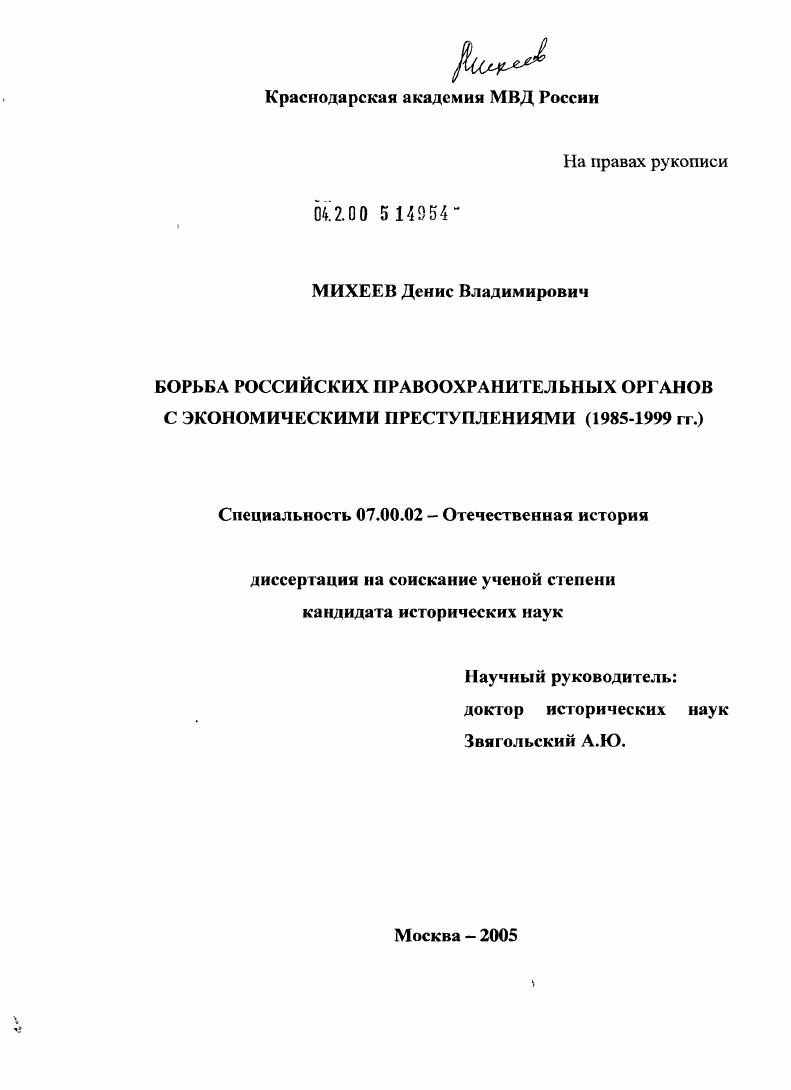Борьба российских правоохранительных органов с экономическими преступлениями (1985 - 1999 гг.)