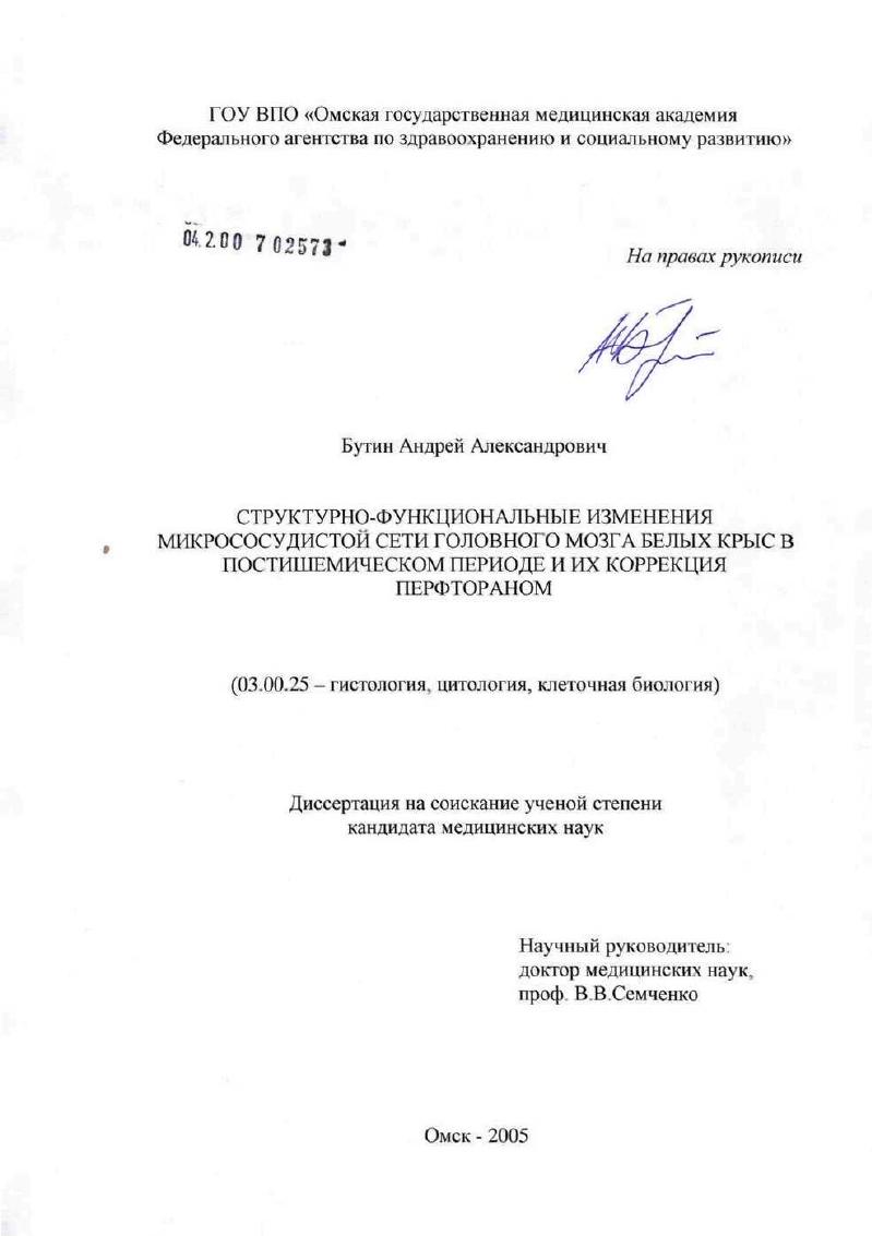 Структурно-функциональные изменения микрососудистой сети головного мозга белых крыс в постишемическом периоде и их коррекция перфтораном
