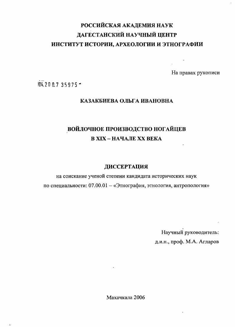 Войлочные изделия ногайцев в XIX - начале XX в.