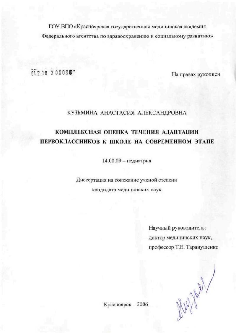 Комплексная оценка течения адаптации первоклассников к школе на современном этапе