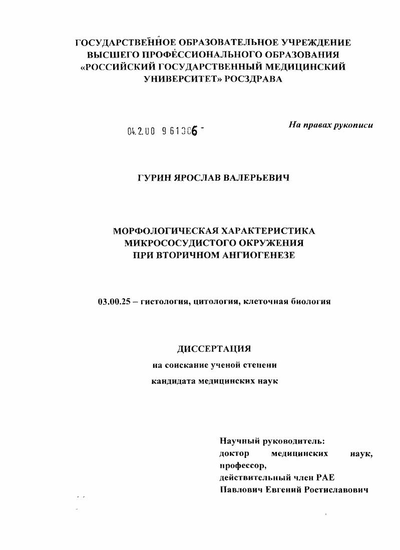 МОРФОЛОГИЧЕСКАЯ ХАРАКТЕРИСТИКА МИКРОСОСУДИСТОГО ОКРУЖЕНИЯ ПРИ ВТОРИЧНОМ АНГИОГЕНЕЗЕ