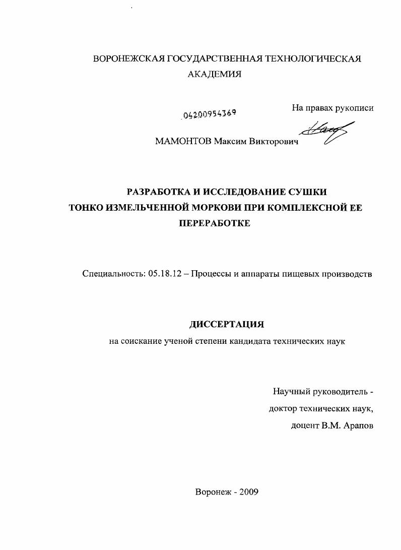 Разработка и исследование сушки тонко измельченной моркови при комплексной ее переработке