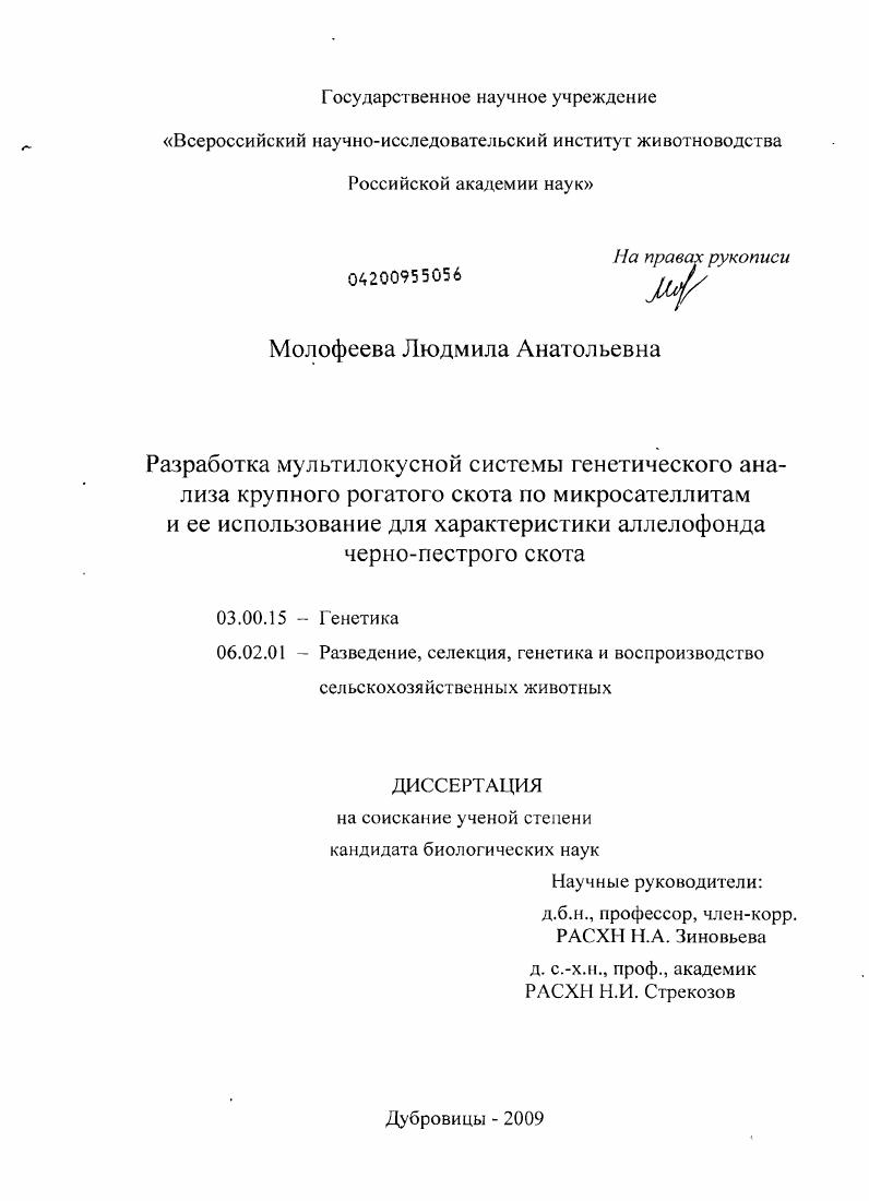 Разработка мультилокусной системы генетического анализа крупного рогатого скота по микросателлитам и ее использование для характеристики аллелофонда черно-пестрого скота