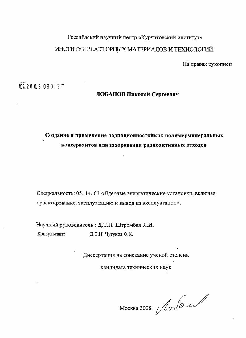 Создание и применение радиационностойких полимерминеральных консервантов для захоронения радиоактивных отходов