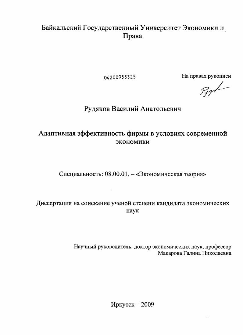 Адаптивная эффективность фирмы в условиях современной экономики